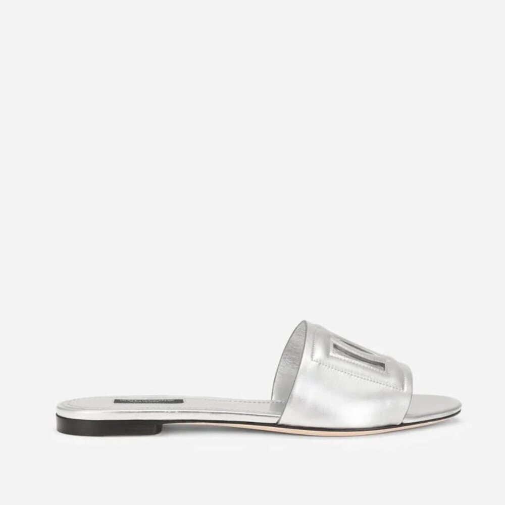 NEW Dolce & Gabbana Ciabatta Flat Nappa Mordore Silver Slides size 35.5 $795.00 - Picture 2 of 16